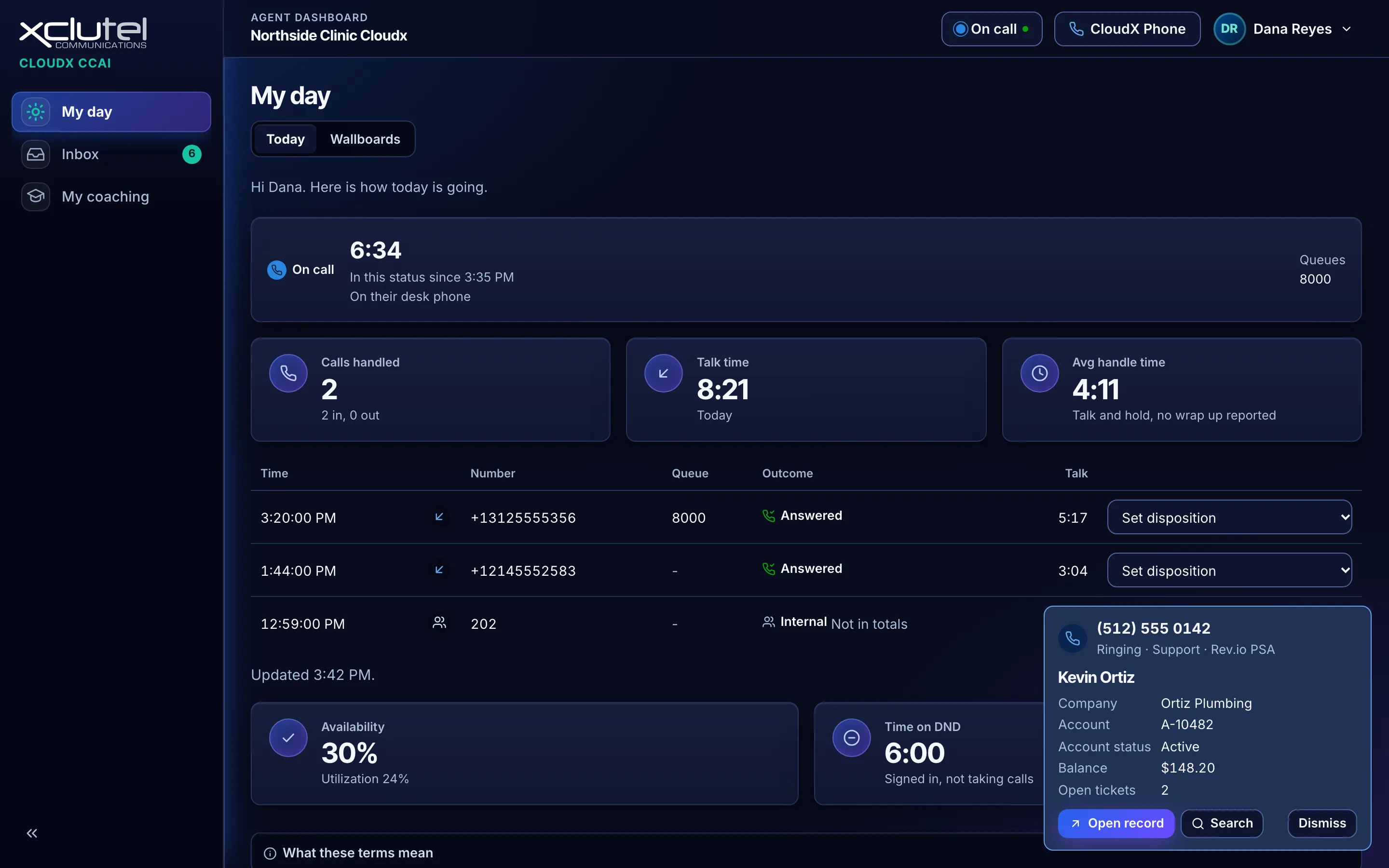 A CCAI screen pop showing the matched customer record beside the inbound call